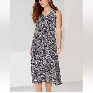 J. Jill Wearever Sleevless Maxi Dress Navy Polka Dot M Petite Soft Stretch Midi